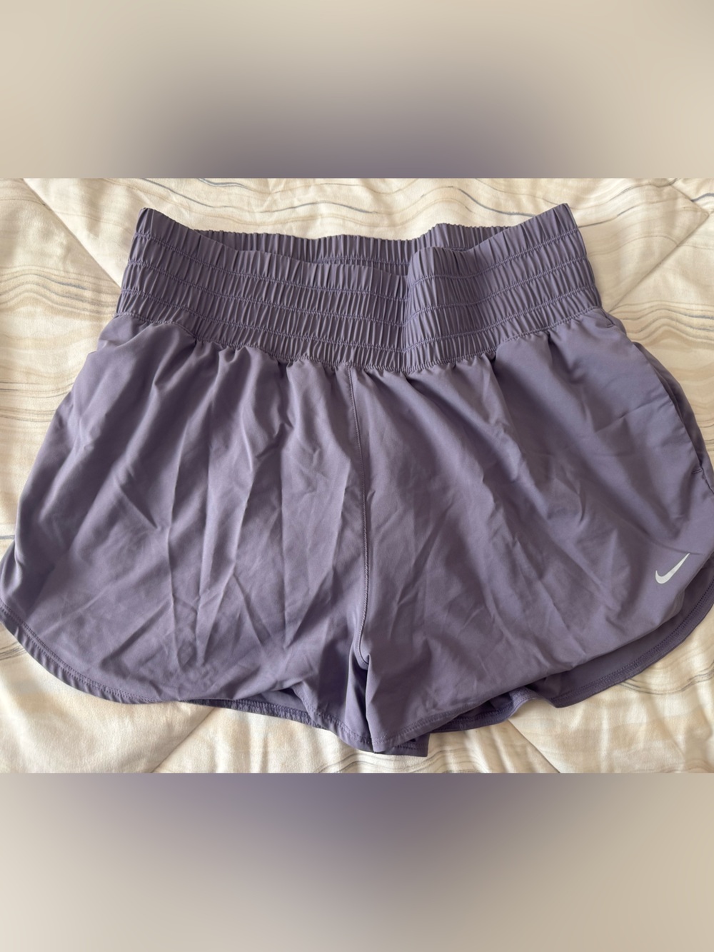 Nike Women's Lavender Smocked-Waist Athletic Shorts